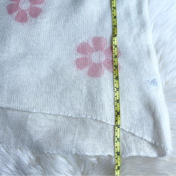 Cocolove Sz M L Mohair Blend Knit Floral Tunic Top Short Sleeve Sweater White - Picture 10 of 15